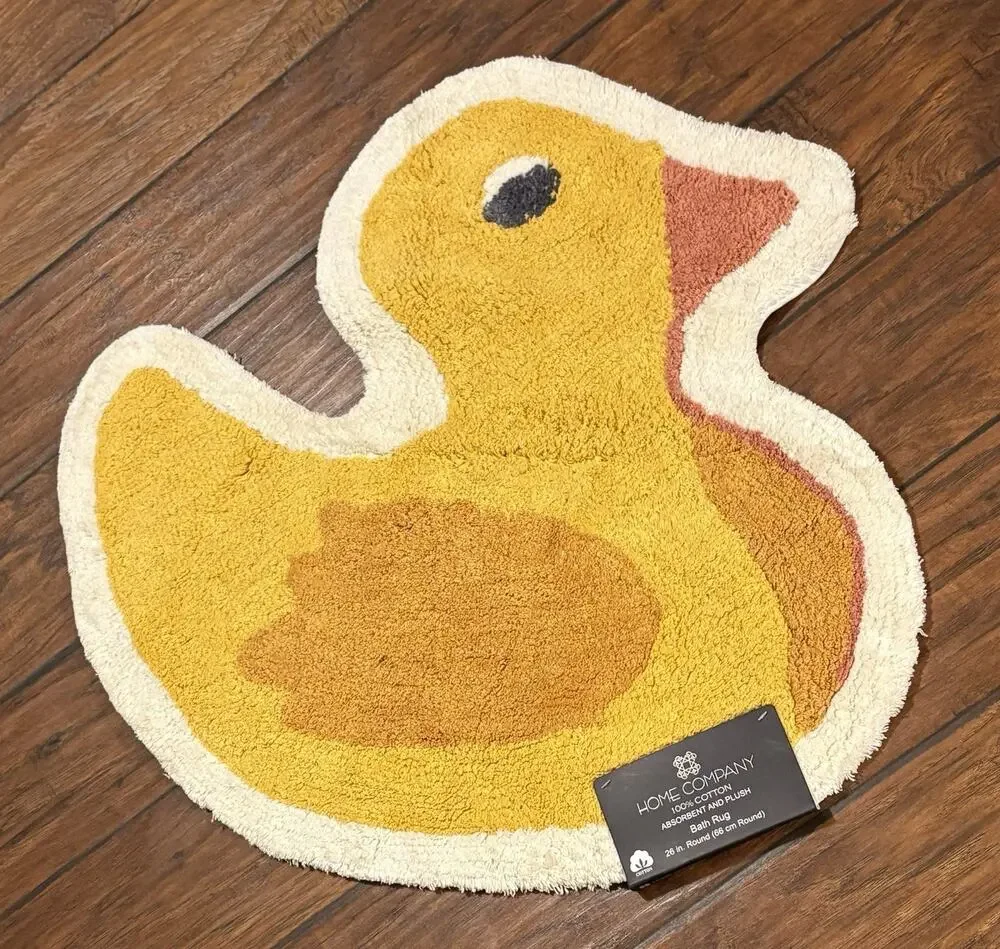 Rubber Duckie Duck Shaped Bath Rug Mat Absorbent 100% Cotton Washable Yellow NWT